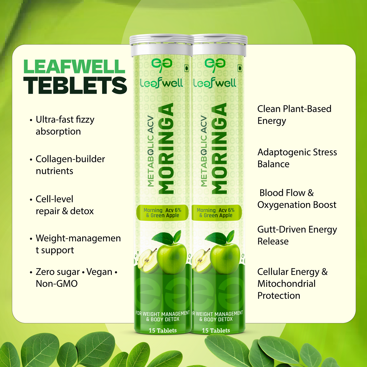 Leafwell Metabolic ACV Moringa Effervescent Tablets