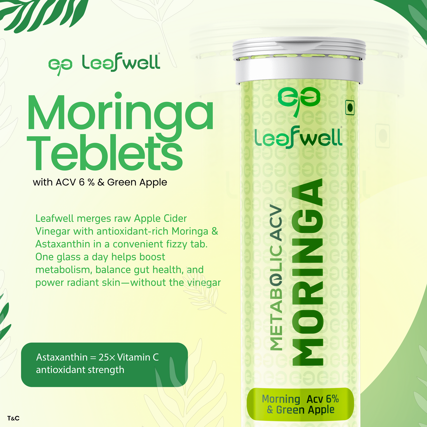 Leafwell Metabolic ACV Moringa Effervescent Tablets