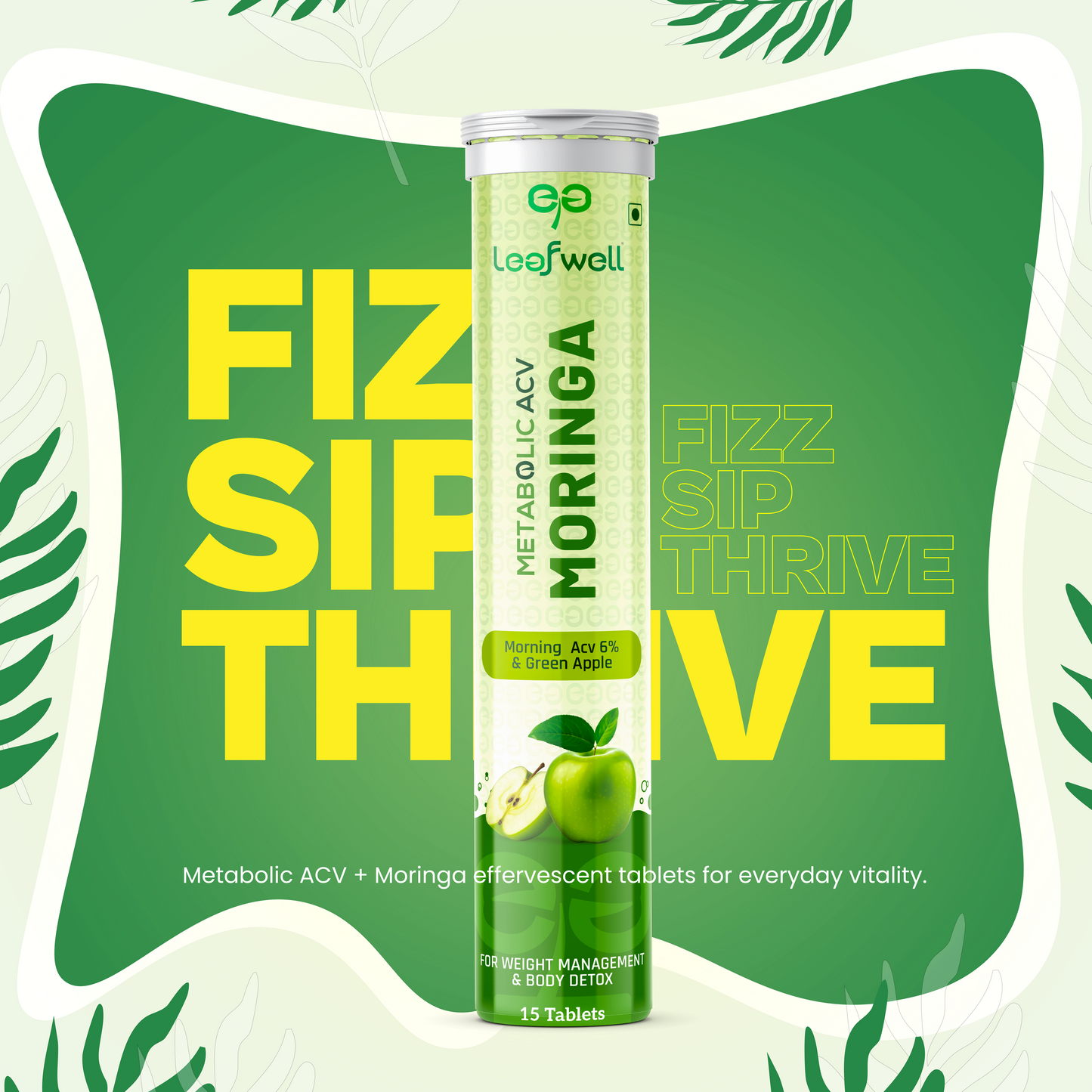 Leafwell Metabolic ACV Moringa Effervescent Tablets